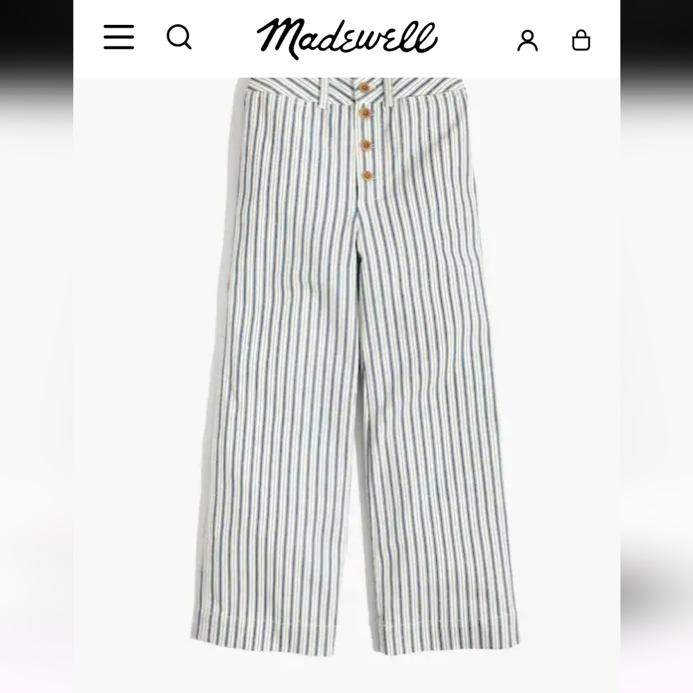 MADEWELL Emmett Wide-Leg Crop Pants in Stripe: Button-Front SZ 27 - Picture 3 of 15